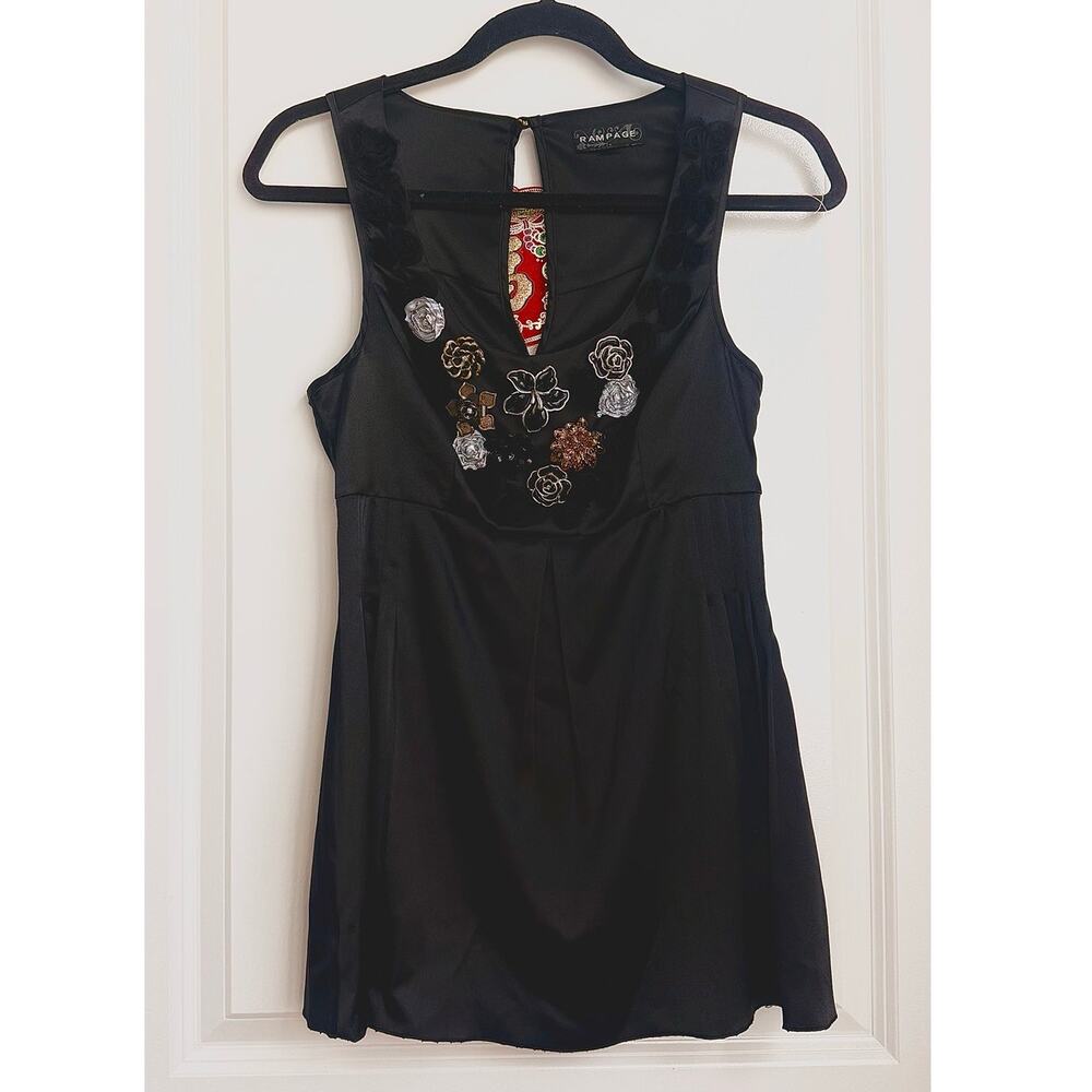 Vintage RARE 2000s Rampage Satin Enamel Embellishment Mini Dress Y2K Babydoll‎